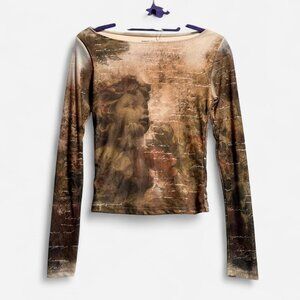 Brown and cream mesh ong sleeve top size 8